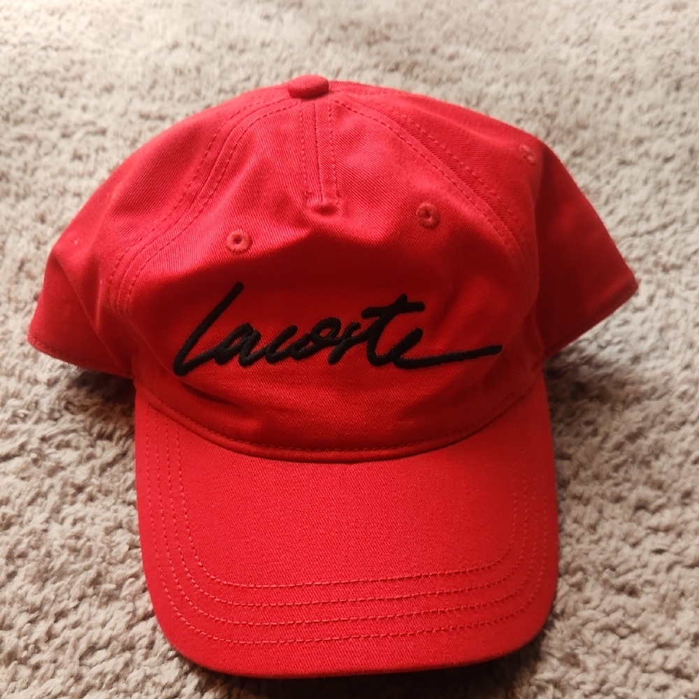 Lacoste Red Baseball Cap With Black Script - image 1